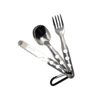 SET DE CUBIERTOS DE ACERO INOXIDABLE CON MOSQUETÓN DE ALUMINIO
